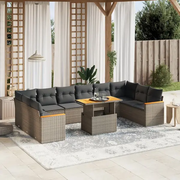 Gossi set canapele de gradina cu perne, 11 piese, gri, poliratan