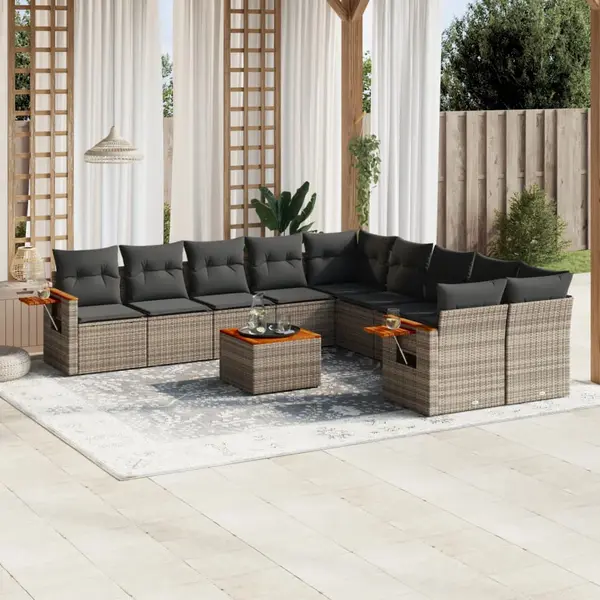 Gossi set canapele de gradina cu perne, 11 piese, gri, poliratan