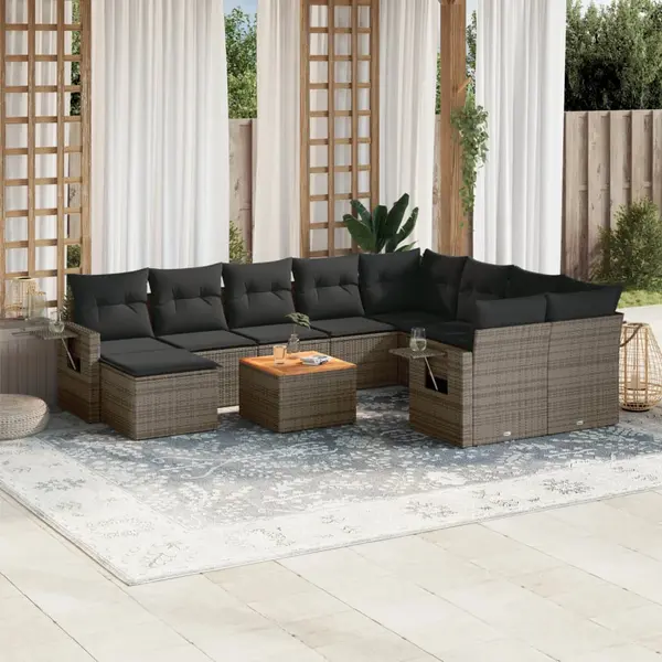 Gossi set canapele de gradina cu perne, 11 piese, gri, poliratan
