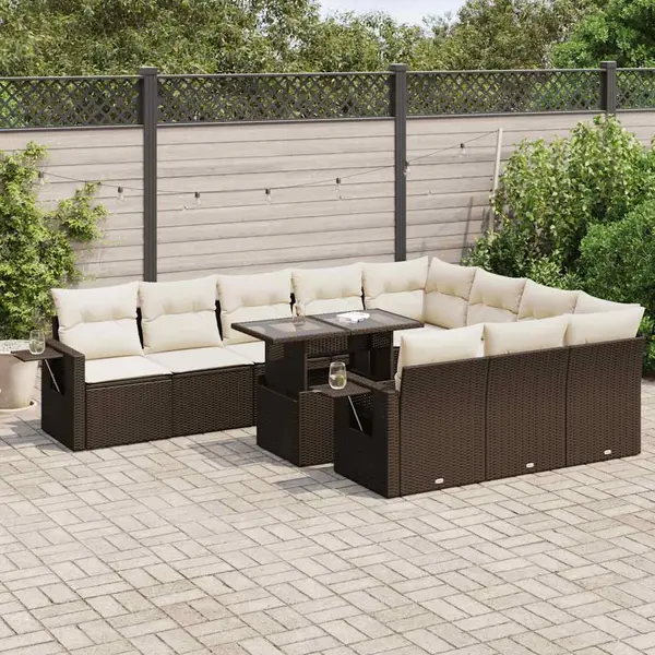 Gossi set canapele de gradina cu perne, 11 piese, maro, poliratan