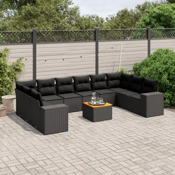 Gossi set canapele de gradina cu perne, 11 piese, negru, poliratan