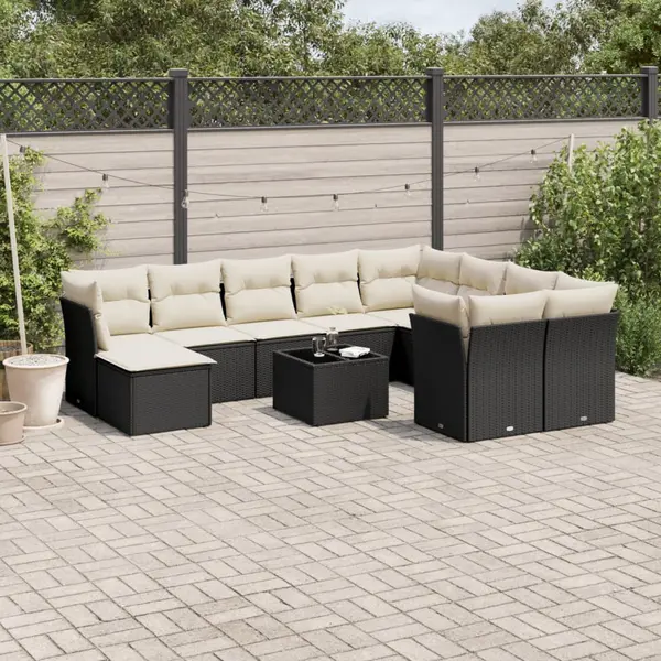 Gossi set canapele de gradina cu perne, 11 piese, negru, poliratan