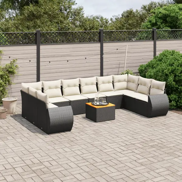 Gossi set canapele de gradina cu perne, 11 piese, negru, poliratan