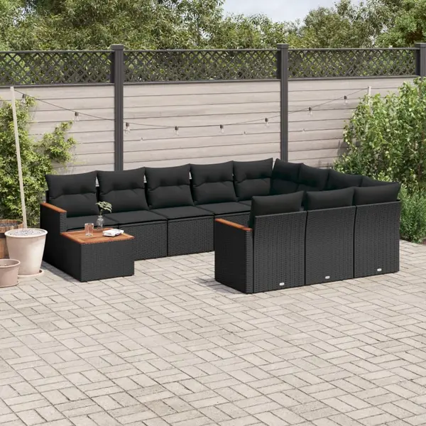 Gossi set canapele de gradina cu perne, 11 piese, negru, poliratan