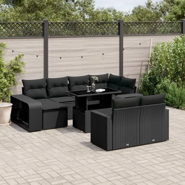 Gossi set canapele de gradina cu perne, 11 piese, negru, poliratan