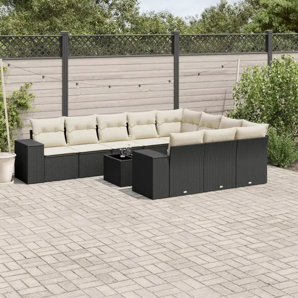 Gossi set canapele de gradina cu perne, 11 piese, negru, poliratan