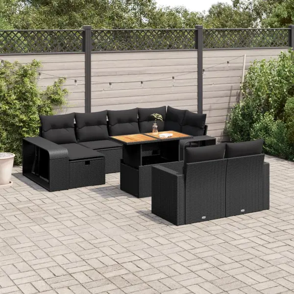 Gossi set canapele de gradina cu perne, 11 piese, negru, poliratan