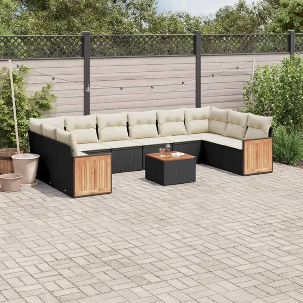 Gossi set canapele de gradina cu perne, 11 piese, negru, poliratan