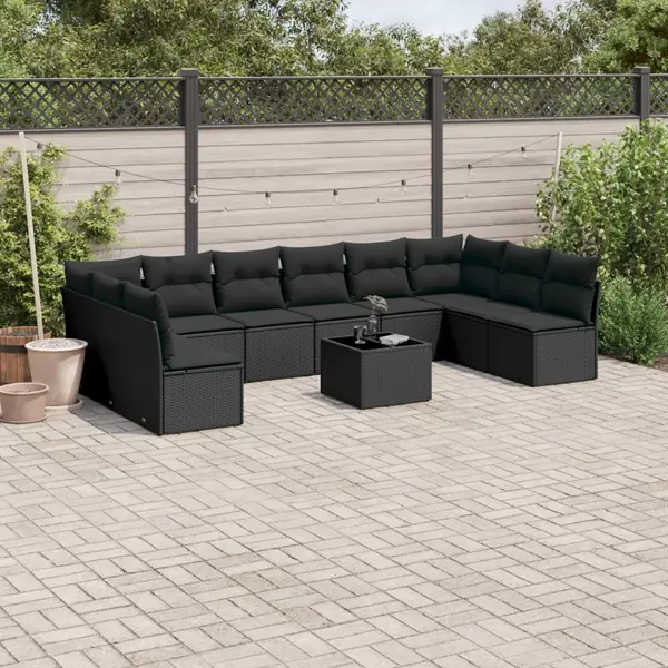 Gossi set canapele de gradina cu perne, 11 piese, negru, poliratan