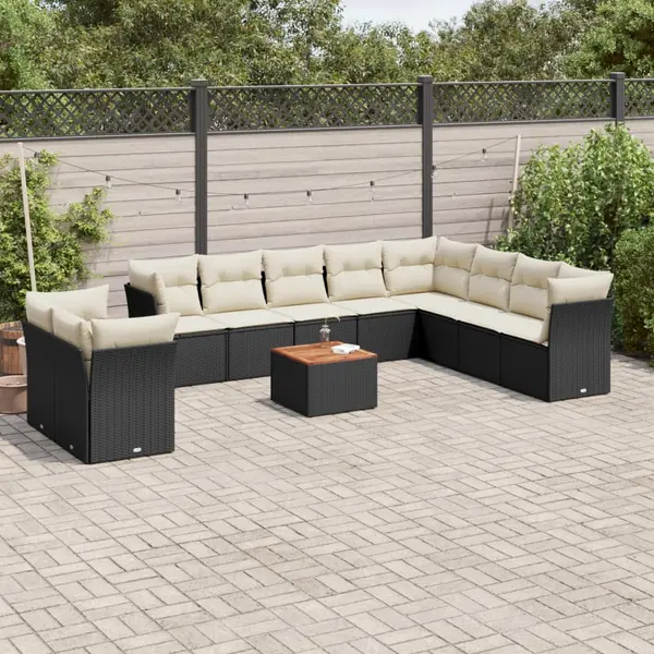 Gossi set canapele de gradina cu perne, 11 piese, negru, poliratan