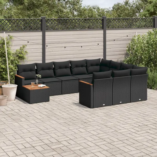 Gossi set canapele de gradina cu perne, 11 piese, negru, poliratan