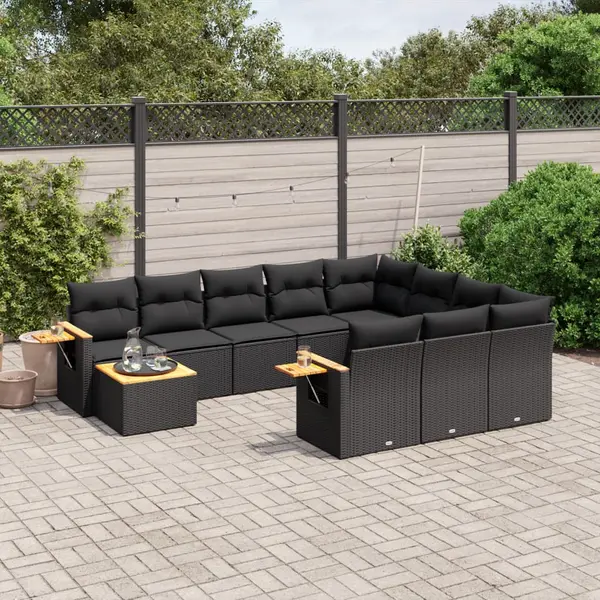 Gossi set canapele de gradina cu perne, 11 piese, negru, poliratan