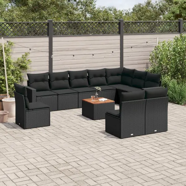 Gossi set canapele de gradina cu perne, 11 piese, negru, poliratan