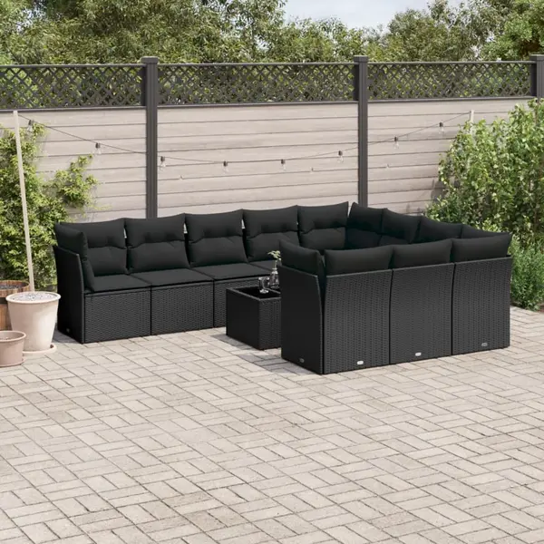 Gossi set canapele de gradina cu perne, 11 piese, negru, poliratan