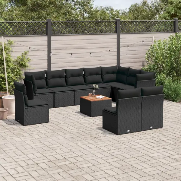 Gossi set canapele de gradina cu perne, 11 piese, negru, poliratan