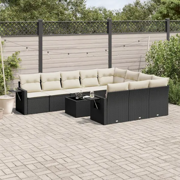 Gossi set canapele de gradina cu perne, 11 piese, negru, poliratan