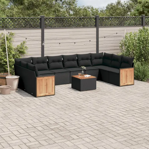 Gossi set canapele de gradina cu perne, 11 piese, negru, poliratan