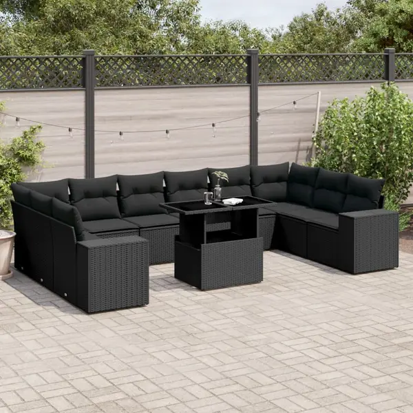 Gossi set canapele de gradina cu perne, 11 piese, negru, poliratan