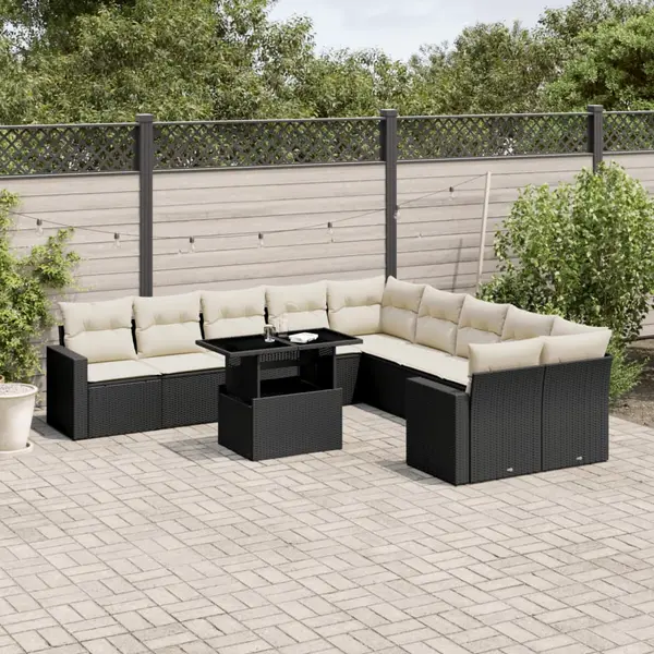 Gossi set canapele de gradina cu perne, 11 piese, negru, poliratan