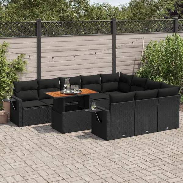 Gossi set canapele de gradina cu perne, 11 piese, negru, poliratan