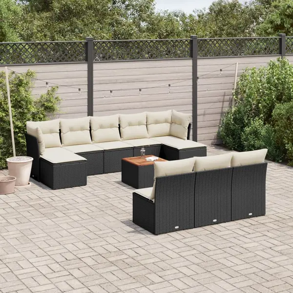 Gossi set canapele de gradina cu perne, 11 piese, negru, poliratan