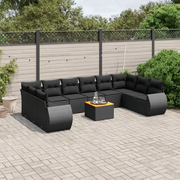 Gossi set canapele de gradina cu perne, 11 piese, negru, poliratan