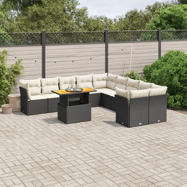 Gossi set canapele de gradina cu perne, 11 piese, negru, poliratan