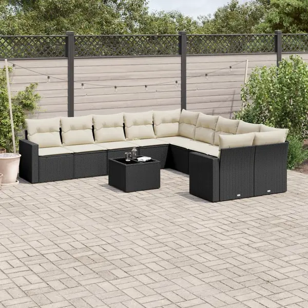 Gossi set canapele de gradina cu perne, 11 piese, negru, poliratan