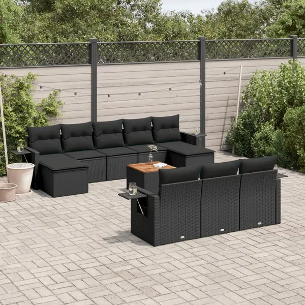 Gossi set canapele de gradina cu perne, 11 piese, negru, poliratan
