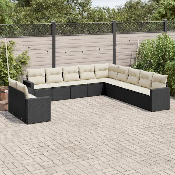 Gossi set canapele de gradina cu perne, 11 piese, negru, poliratan