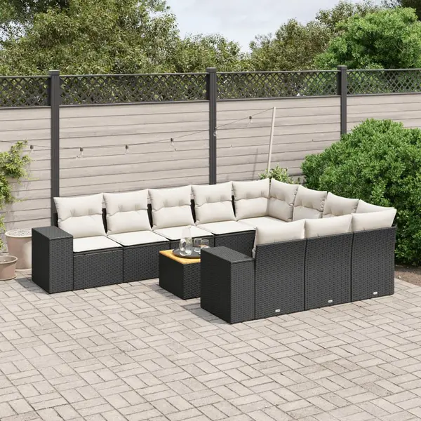 Gossi set canapele de gradina cu perne, 11 piese, negru, poliratan