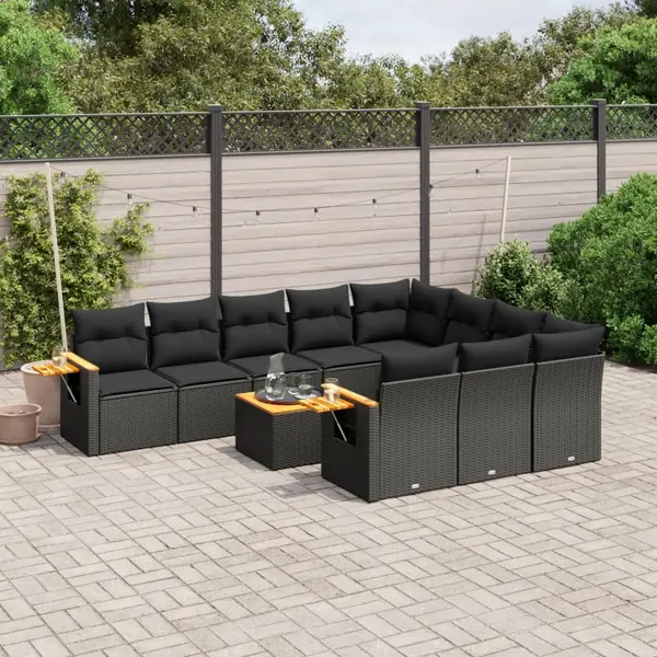 Gossi set canapele de gradina cu perne, 11 piese, negru, poliratan