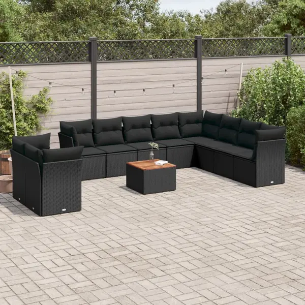Gossi set canapele de gradina cu perne, 11 piese, negru, poliratan