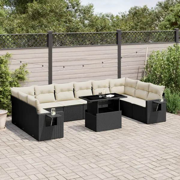 Gossi set canapele de gradina cu perne, 11 piese, negru, poliratan