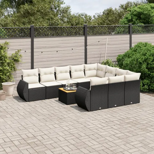 Gossi set canapele de gradina cu perne, 11 piese, negru, poliratan