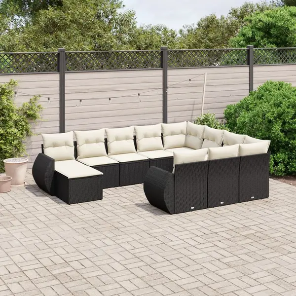 Gossi set canapele de gradina cu perne, 11 piese, negru, poliratan