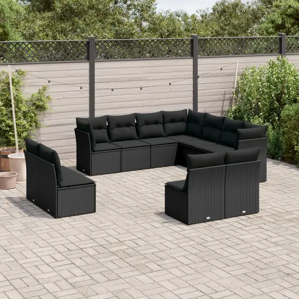 Gossi set canapele de gradina cu perne, 11 piese, negru, poliratan