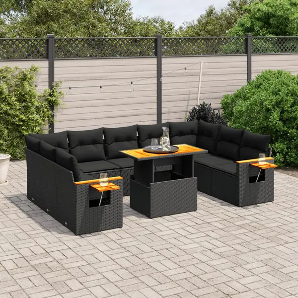 Gossi set canapele de gradina cu perne, 11 piese, negru, poliratan