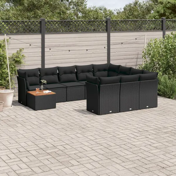 Gossi set canapele de gradina cu perne, 11 piese, negru, poliratan