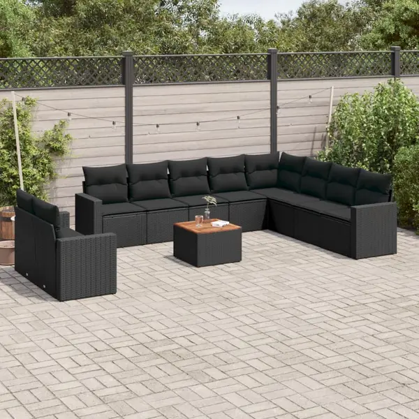Gossi set canapele de gradina cu perne, 11 piese, negru, poliratan