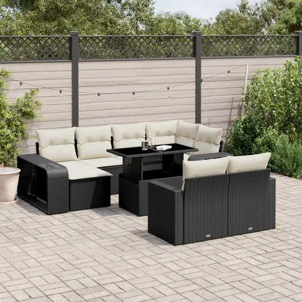 Gossi set canapele de gradina cu perne, 11 piese, negru, poliratan