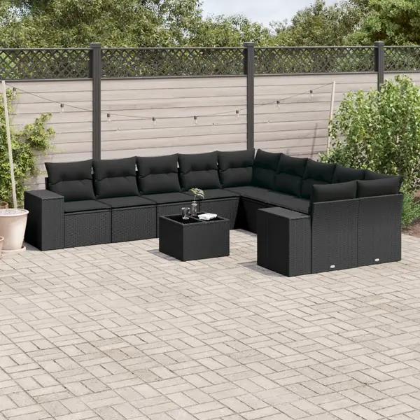 Gossi set canapele de gradina cu perne, 11 piese, negru, poliratan