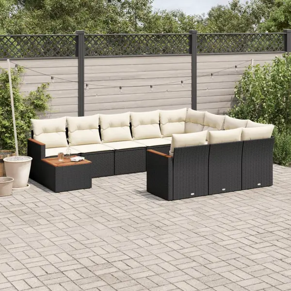 Gossi set canapele de gradina cu perne, 11 piese, negru, poliratan