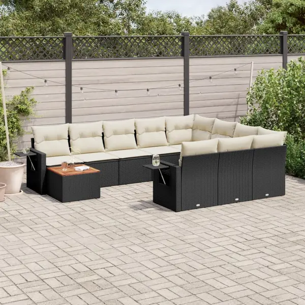 Gossi set canapele de gradina cu perne, 11 piese, negru, poliratan