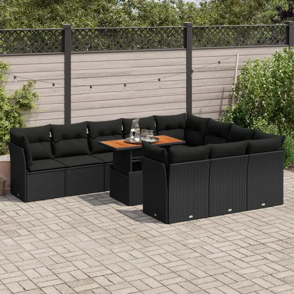 Gossi set canapele de gradina cu perne, 11 piese, negru, poliratan