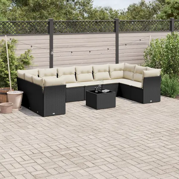 Gossi set canapele de gradina cu perne, 11 piese, negru, poliratan
