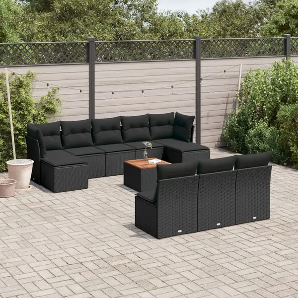 Gossi set canapele de gradina cu perne, 11 piese, negru, poliratan