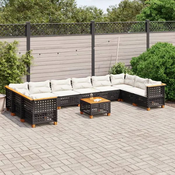Gossi set canapele de gradina cu perne, 11 piese, negru, poliratan