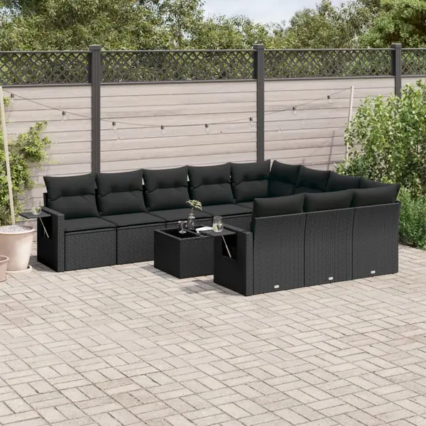 Gossi set canapele de gradina cu perne, 11 piese, negru, poliratan