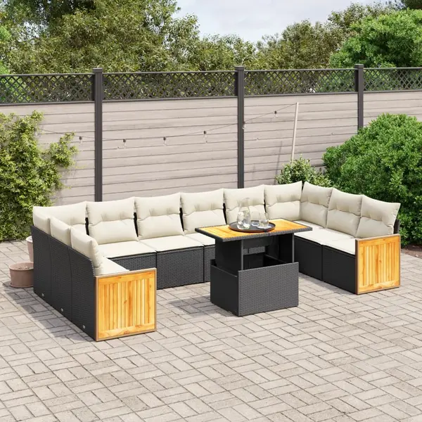 Gossi set canapele de gradina cu perne, 11 piese, negru, poliratan